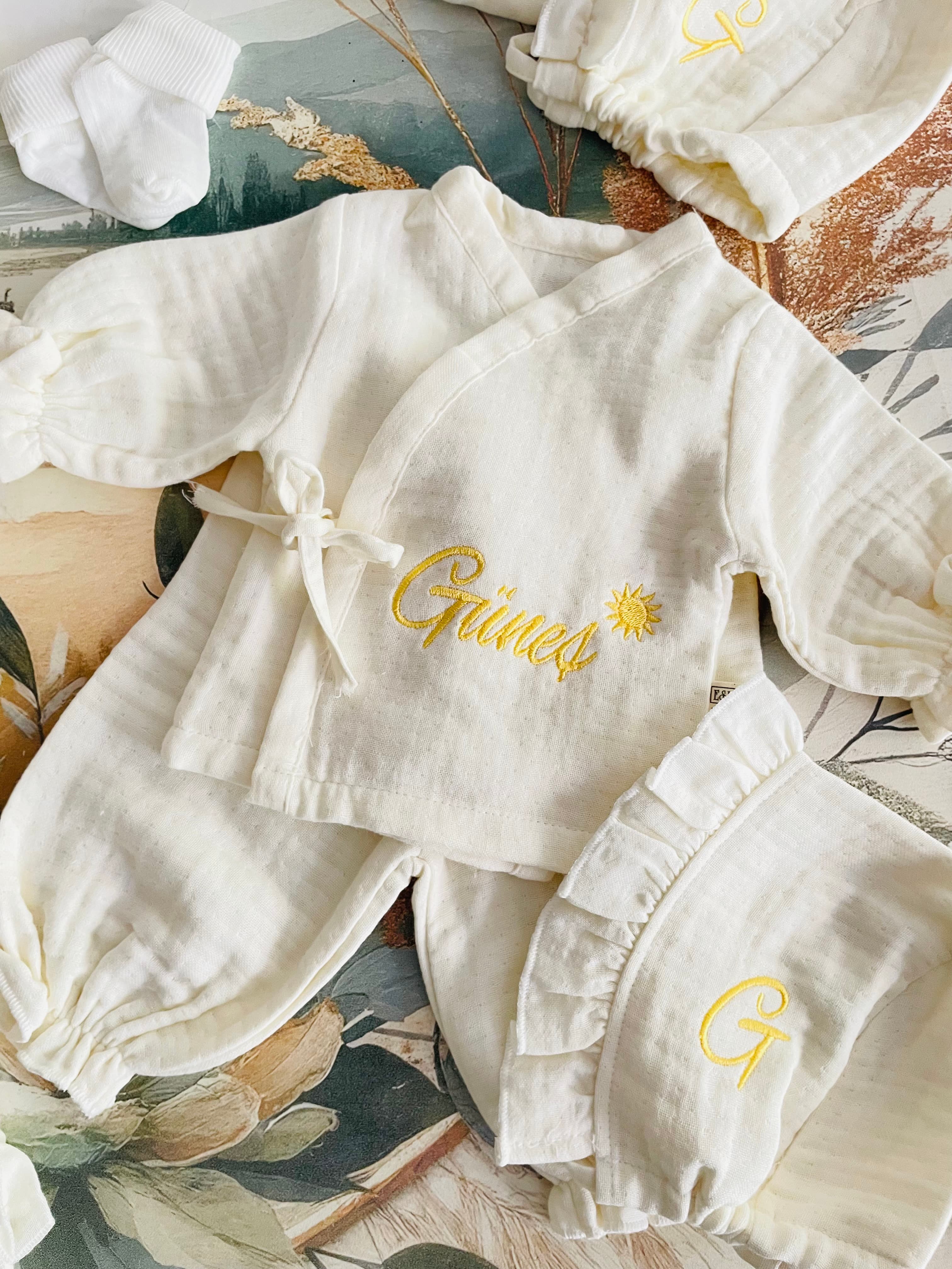 Güneş desenli müslin set görsel 3