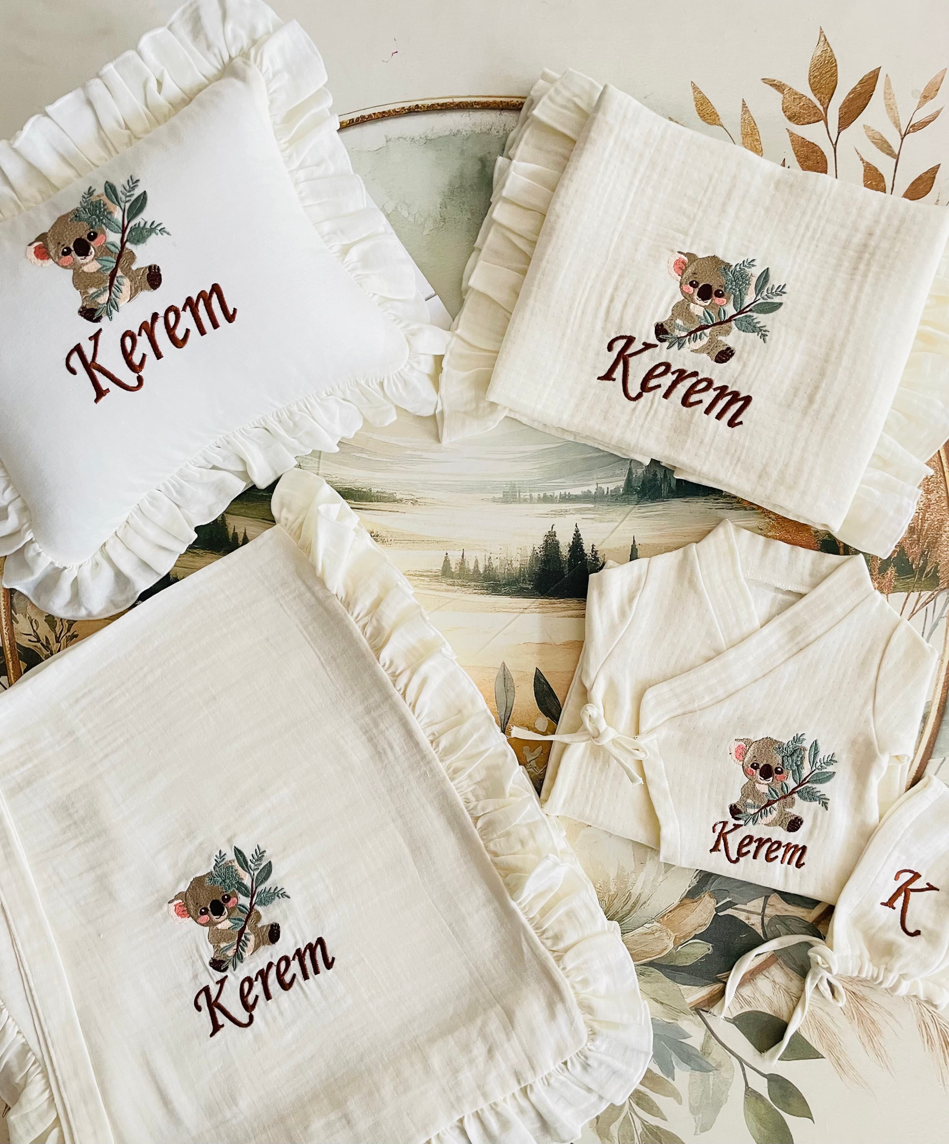 Koala desenli müslin set