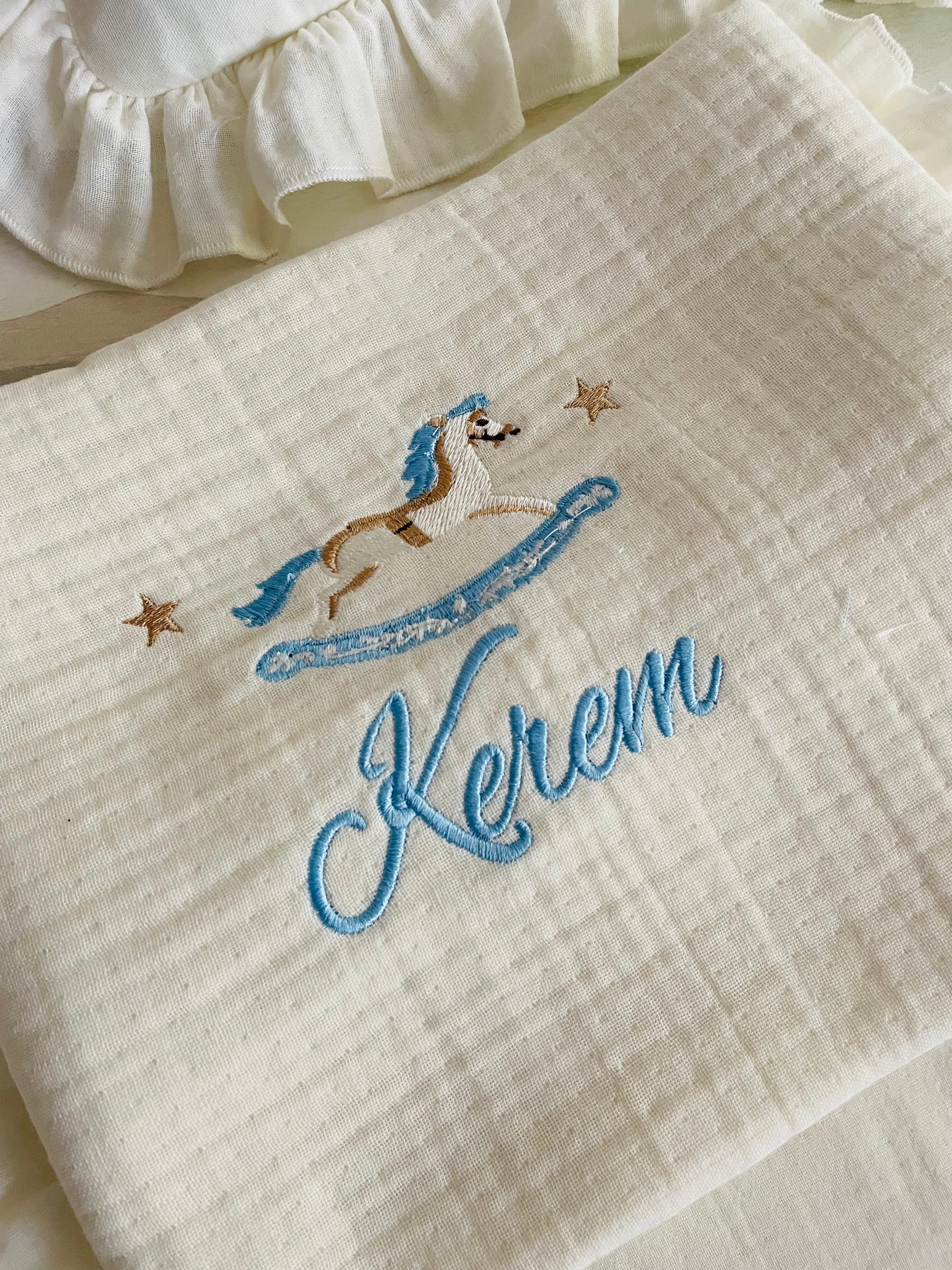 Atlı karınca desenli müslin set (mavi) görsel 2