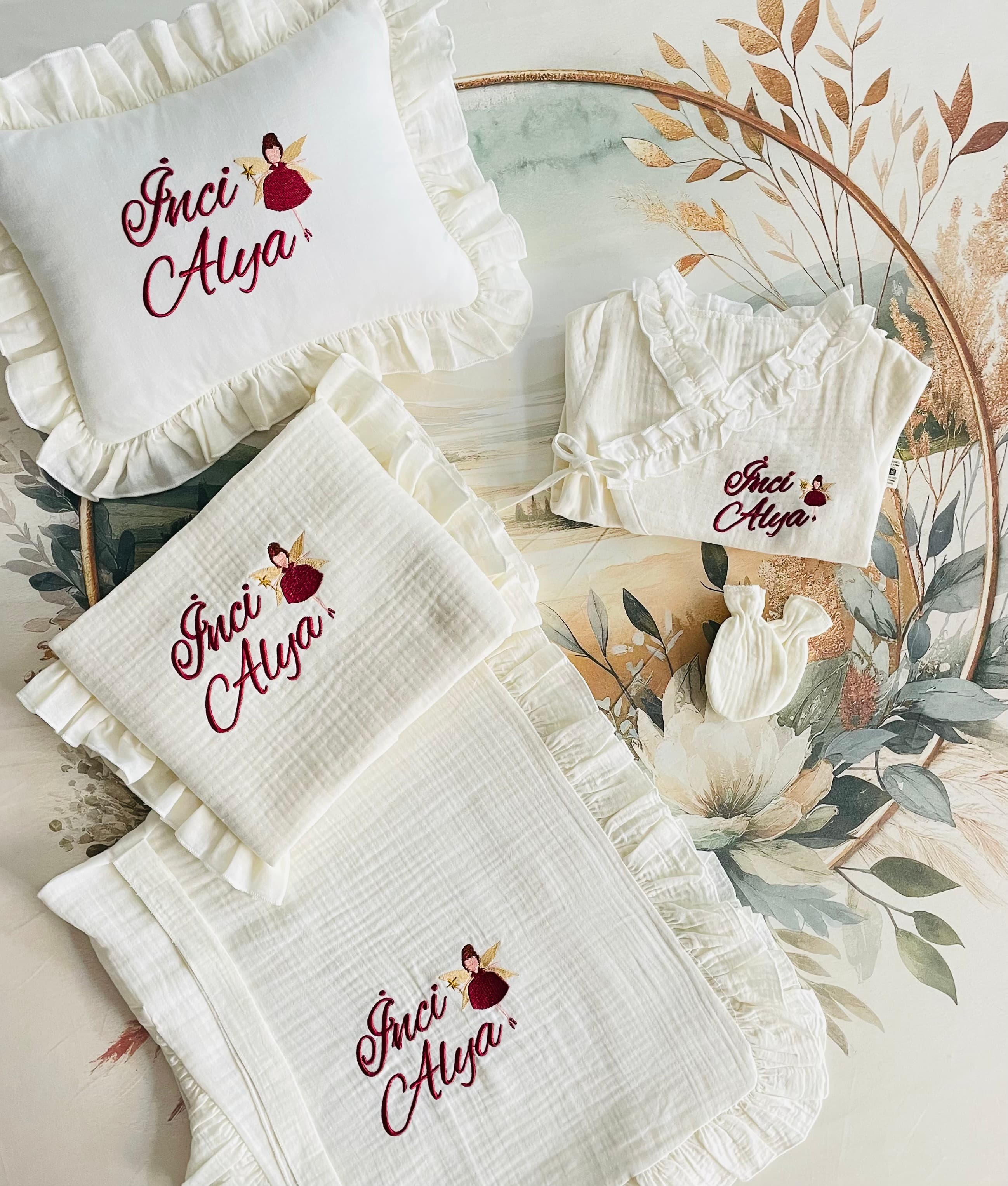 Peri kızı desenli müslin set (Bordo)