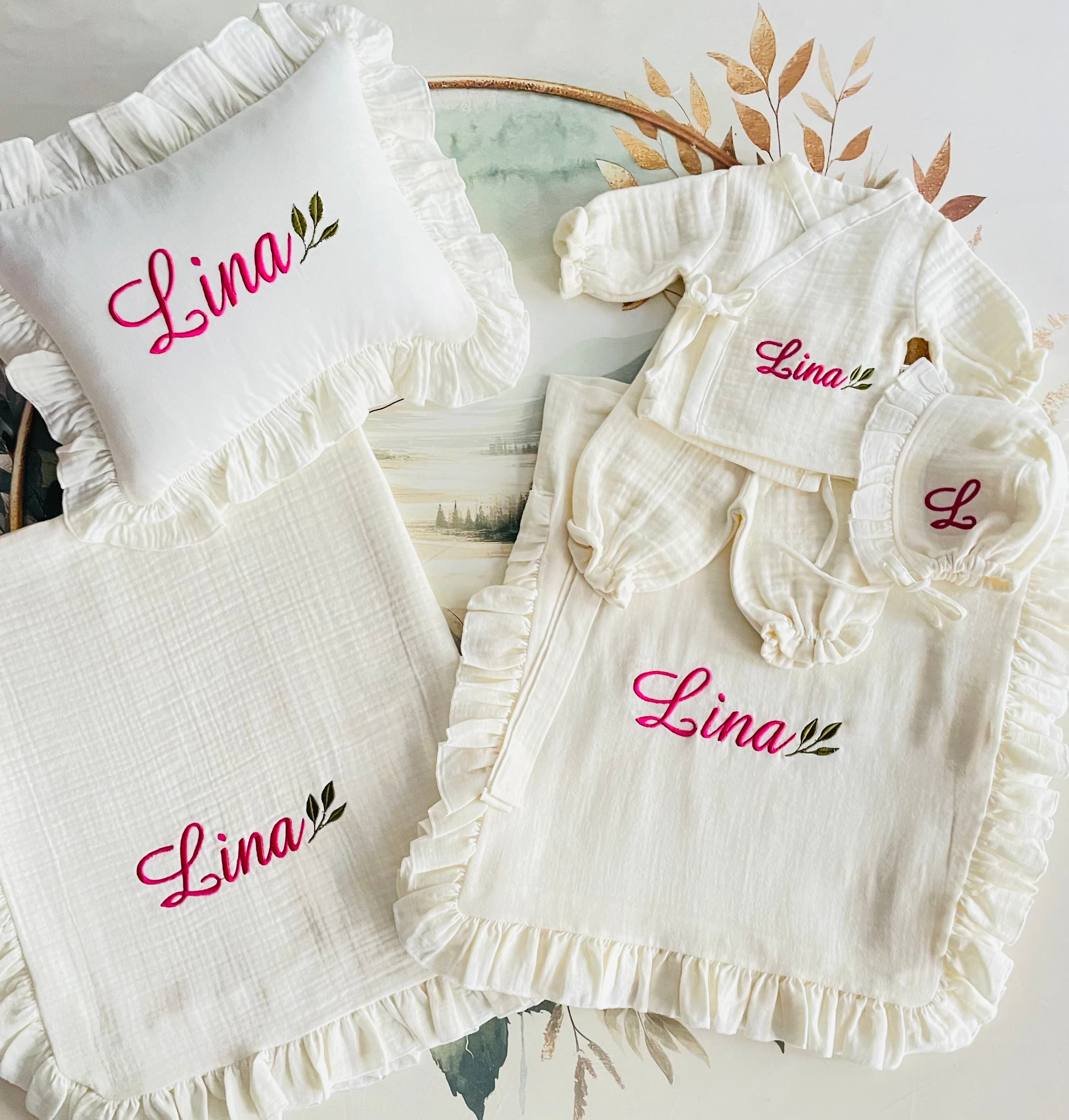 Yaprak desenli müslin set (fuşya pembe)
