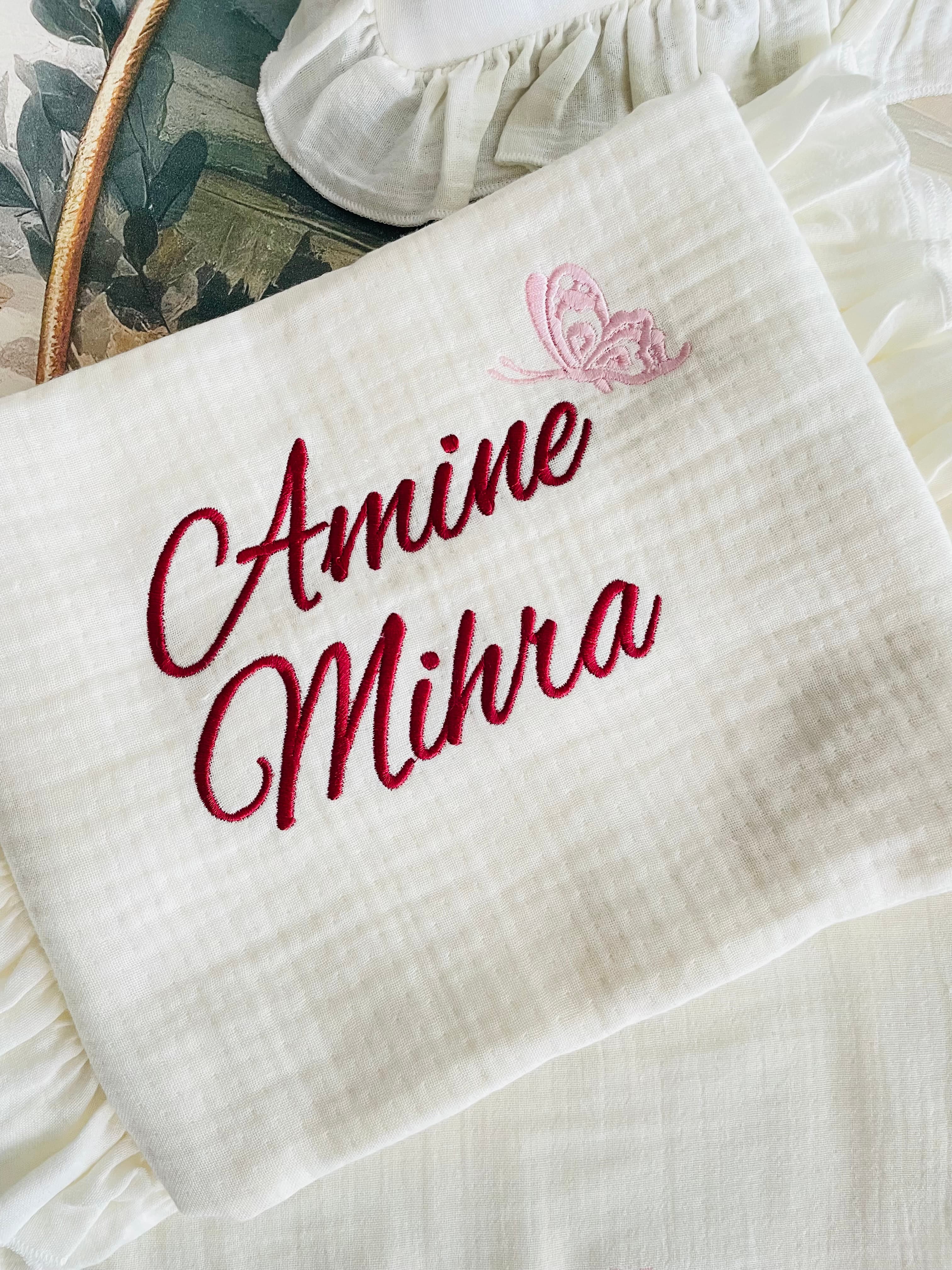 Küçük kelebek desenli müslin set (Bordo) görsel 2