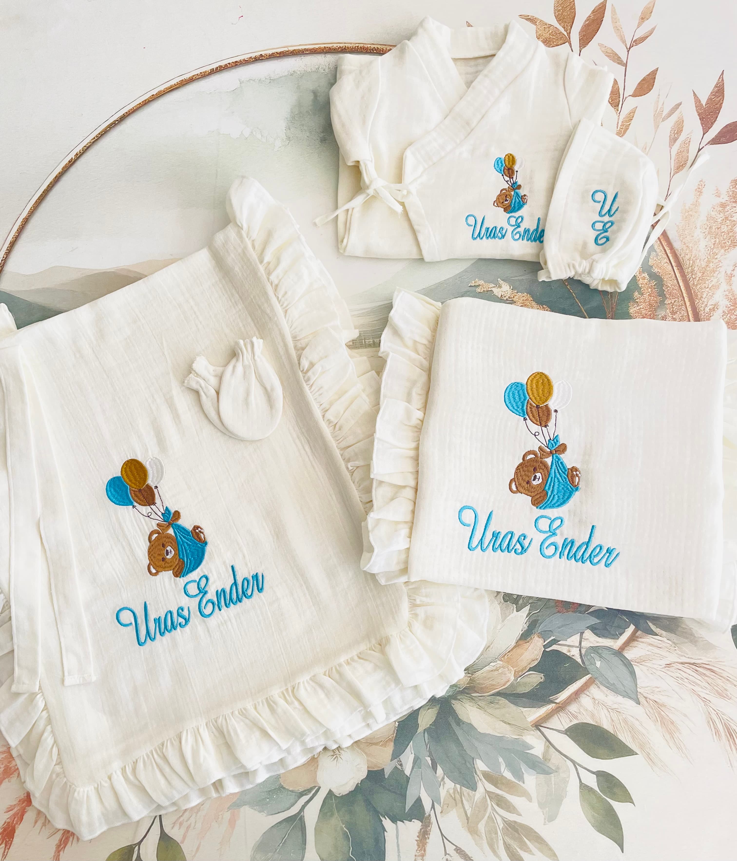 Uçan balon ayıcık desenli müslin set